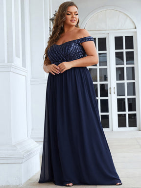 Robe de Soirée Maxi A-ligne de Grande Taille à Epaule Dénudée et à Paillettes