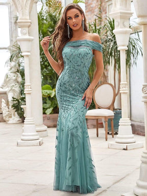 Robe de soirée à paillettes fleuries à épaules dénudées