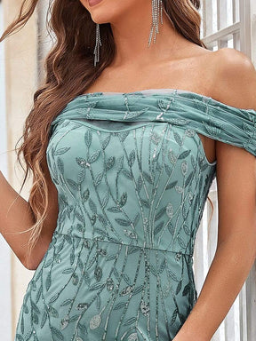Robe de soirée à paillettes fleuries à épaules dénudées