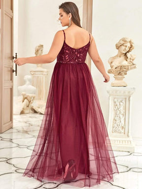 Robe mariage invitée maxi à bretelles minces à sequins et à col en V grande taille