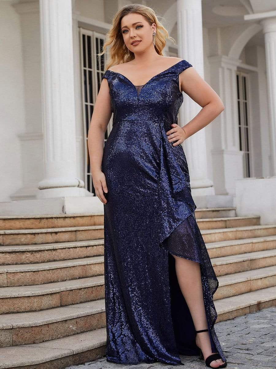 Robe de soirée fendue à volants et à sequins