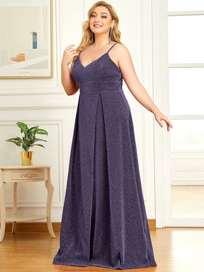 Robe de Soirée Maxi à Bretelles Spaghetti Vintage à Col en V et à Paillettes de Grande Taille