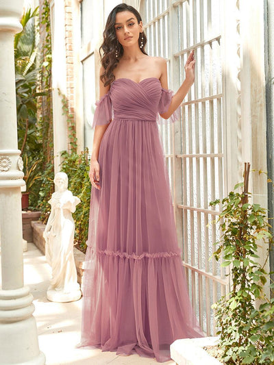 ever LUCIE|Robe Mariage Invitée en tulle plissée à épaules dénudées