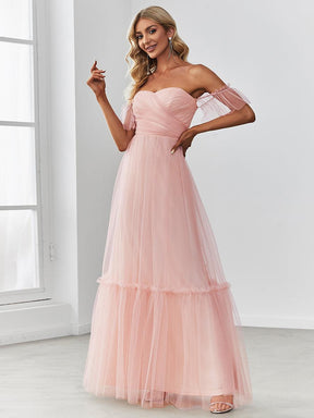 Robe de soirée en tulle plissée à épaules dénudées