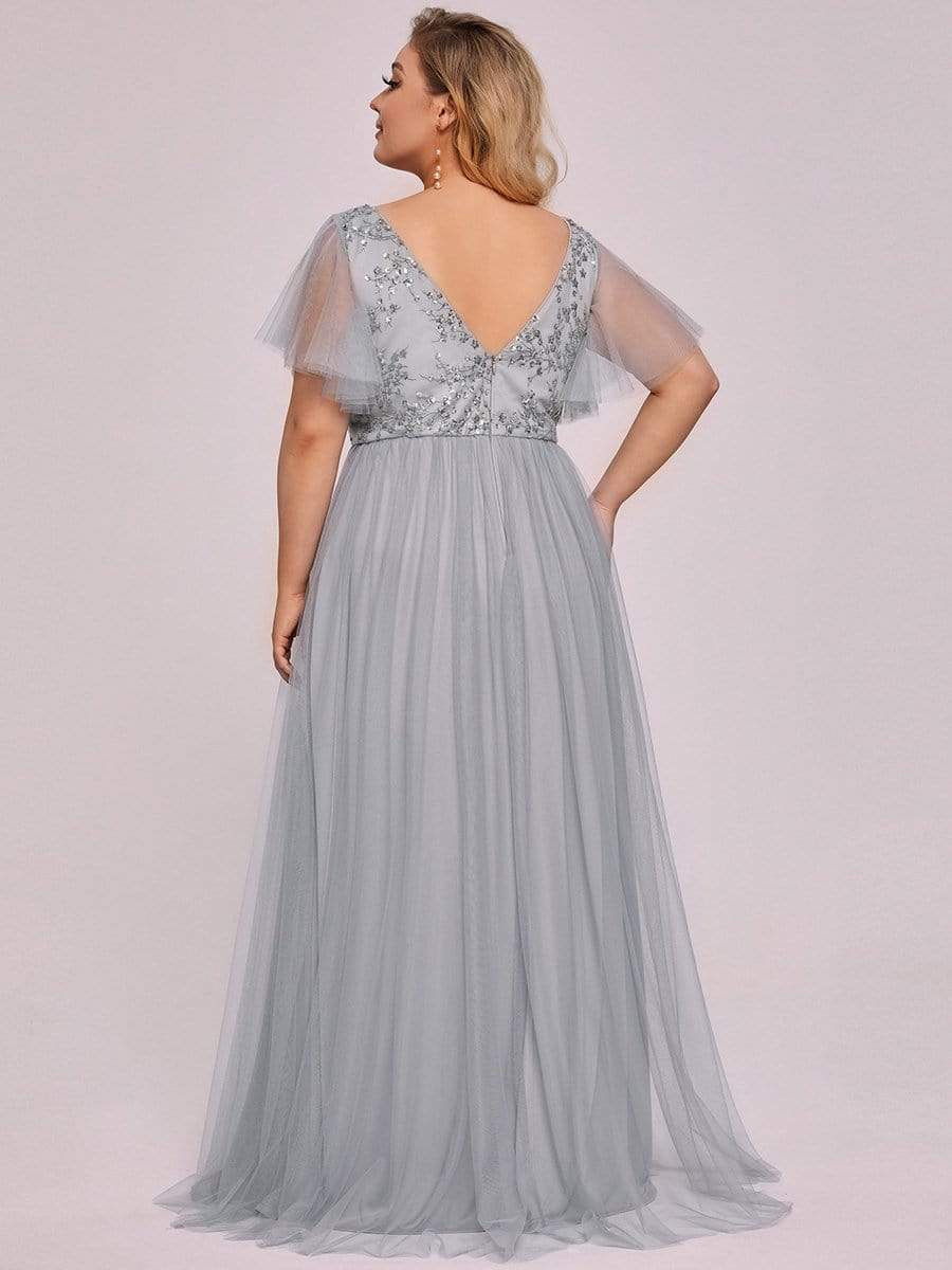 Robe de soirée à manches flottantes et à col en V de grande taille