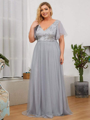 Robe de soirée à manches flottantes et à col en V de grande taille
