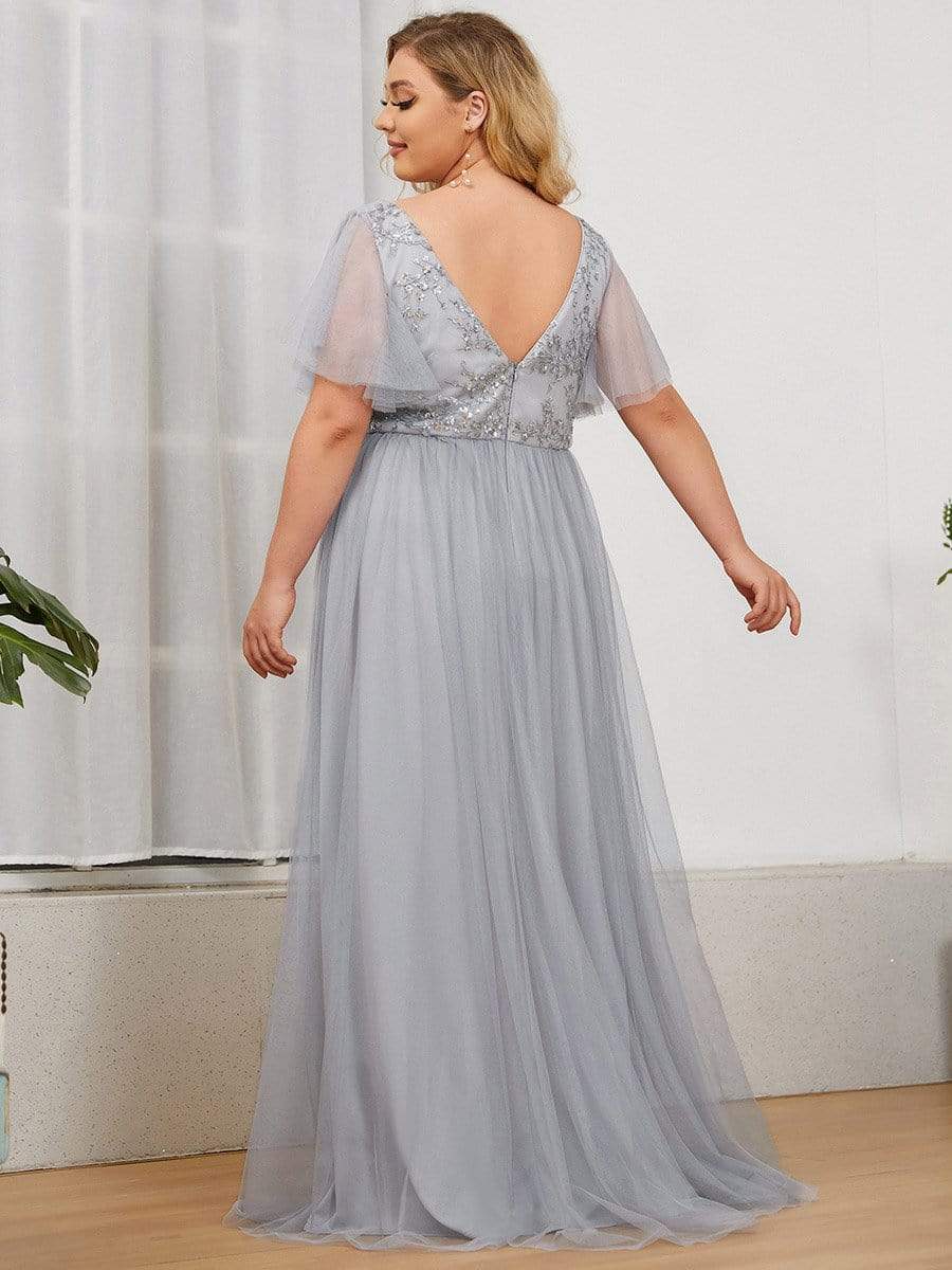 Robe de soirée à manches flottantes et à col en V de grande taille