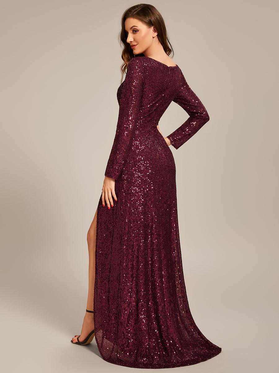 Taille personnalisée Robe de soirée Fente Haute Bodycon Asymétrique #Couleur_Bordeaux