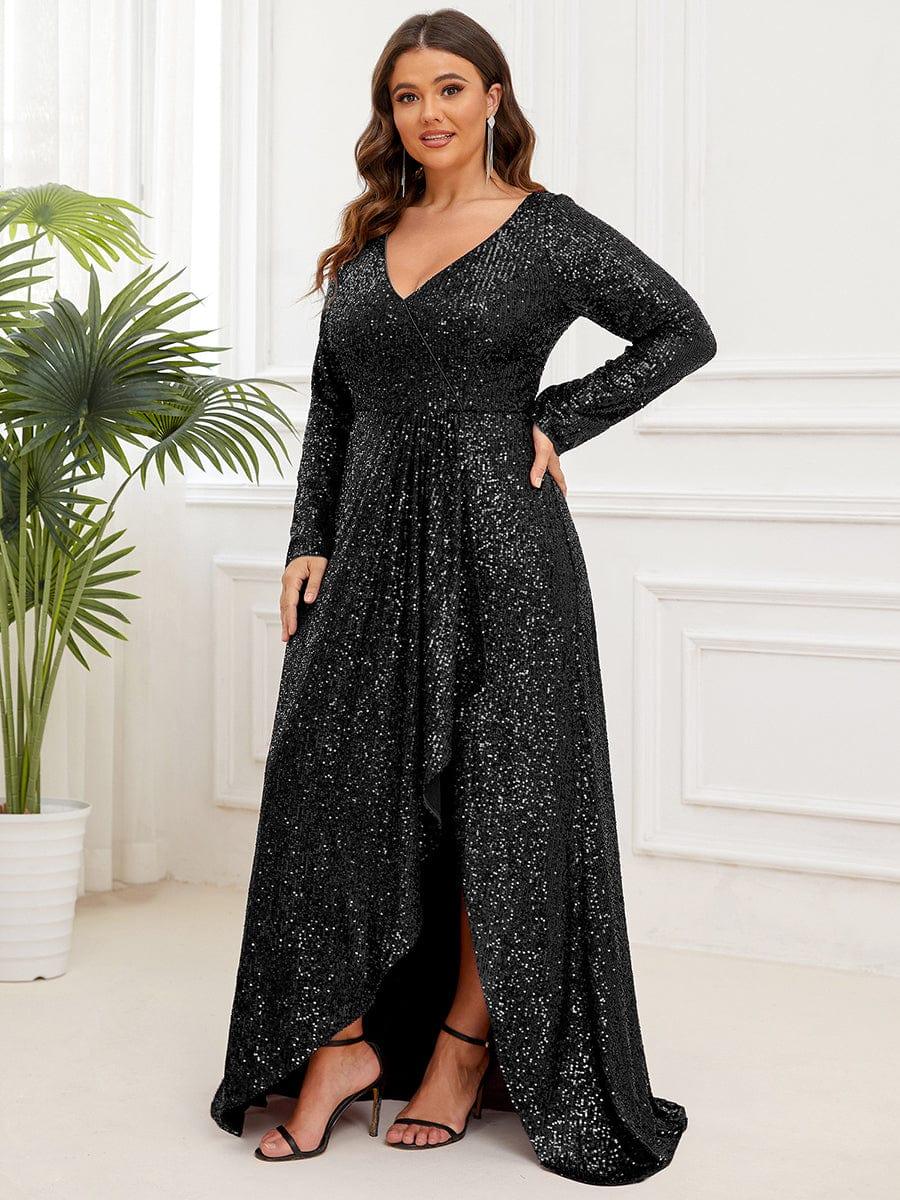 Robe de soirée à manches longues et à sequins #Couleur_Noir