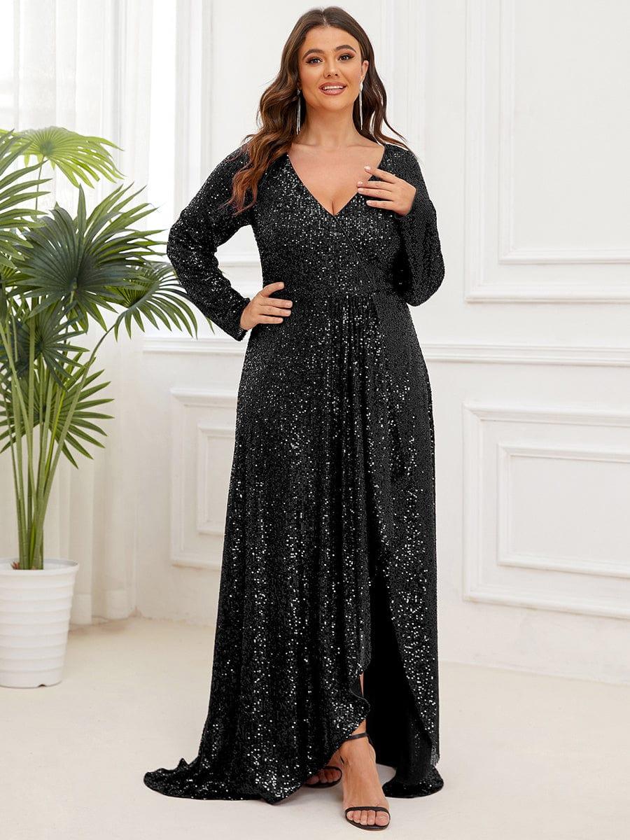 Robe de soirée à manches longues et à sequins #Couleur_Noir