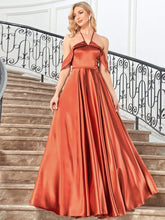 Superbe robe de soirée en satin à épaules dénudées et longueur au sol #Couleur_Burnt Orange