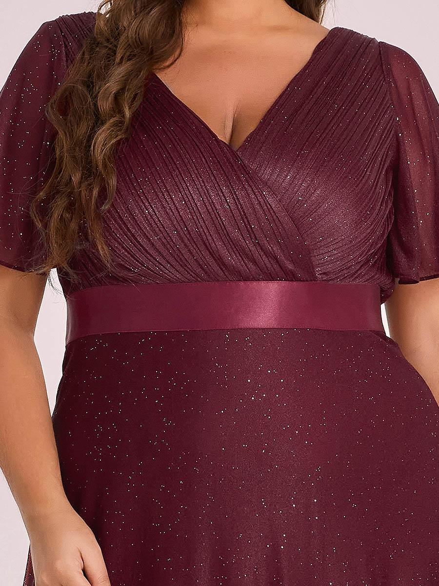 Robe de soirée grande taille manches courtes et col en V #Couleur_Bordeaux