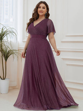 Robe de soirée grande taille manches courtes et col en V