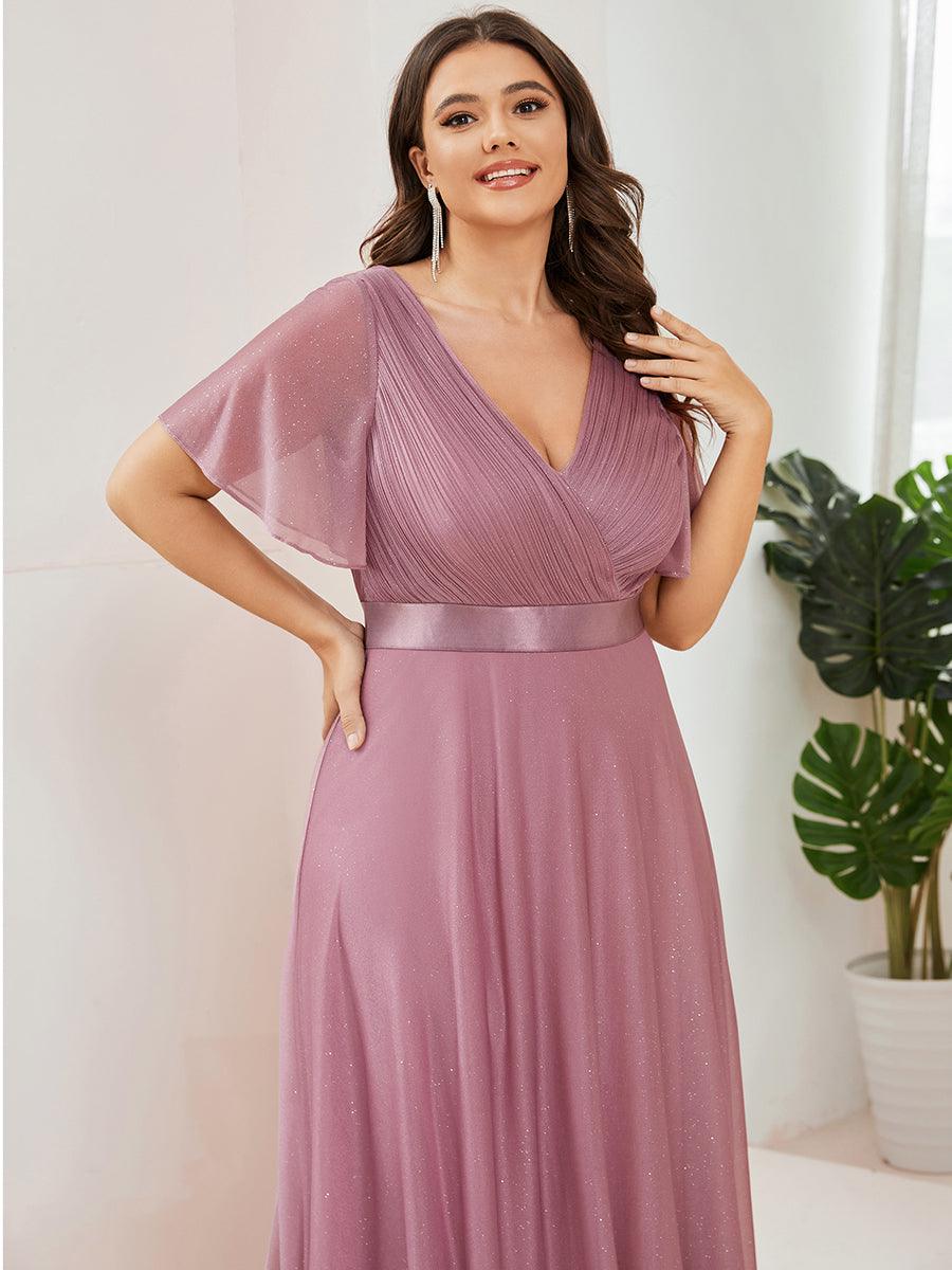 Robe de soirée grande taille manches courtes et col en V #Couleur_Orchidee