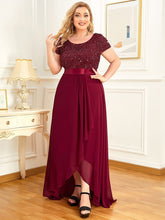 Color=Bordeaux | Robe de soirée à manches courtes et à sequins-Bordeaux 1