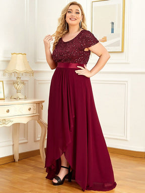 Color=Bordeaux | Robe de soirée à manches courtes et à sequins-Bordeaux 3