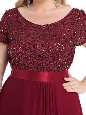 Color=Bordeaux | Robe de soirée à manches courtes et à sequins-Bordeaux 5