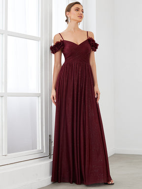 Robe de soirée brillante à col en V et à épaules dénudées