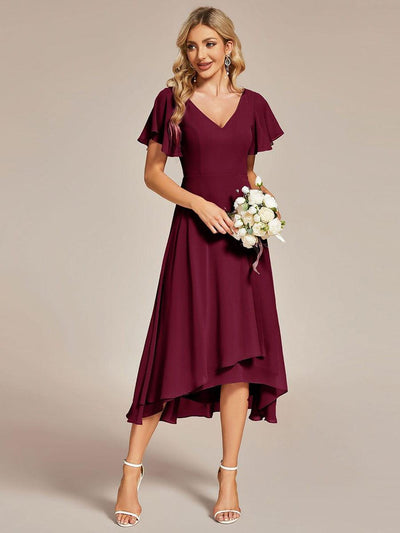 ever AALIA|Robe Mariage Invitée haute-basse mousseline col en V Manches à volants