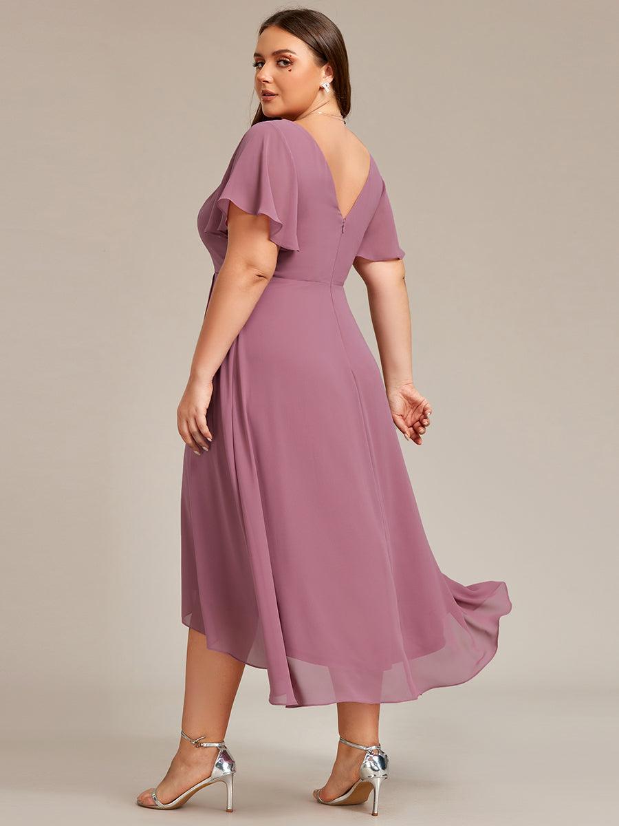 Robe Mariage Invitée haute-basse mousseline col en V Manches à volants #Couleur_Orchidee