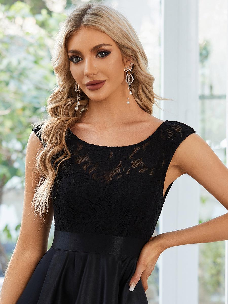 Robe mariage invitée ajustée sans bretelles épaules ordinaires haute-basse #Couleur_Noir