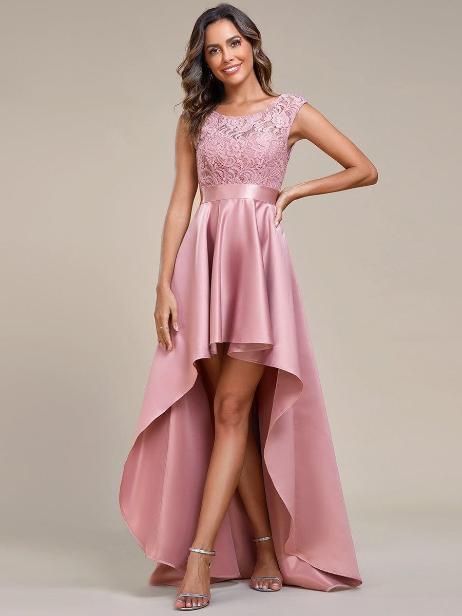 Robe mariage invitée ajustée sans bretelles épaules ordinaires haute-basse #Couleur_Orchidee