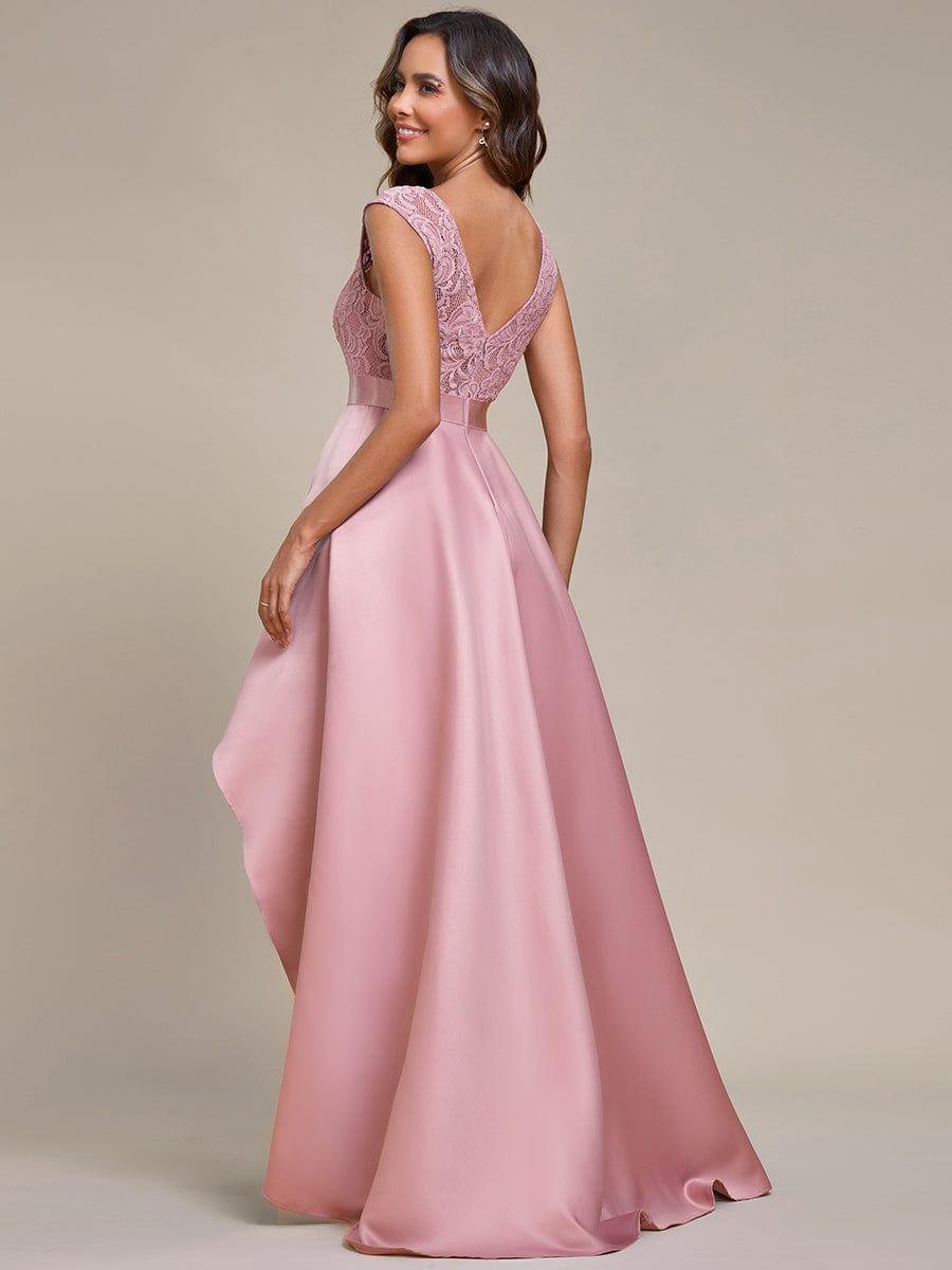 Robe mariage invitée ajustée sans bretelles épaules ordinaires haute-basse #Couleur_Orchidee