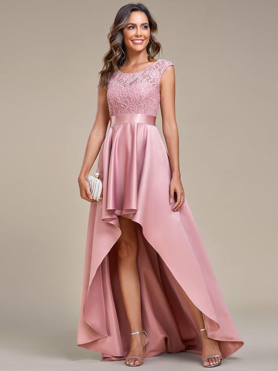 Robe mariage invitée ajustée sans bretelles épaules ordinaires haute-basse #Couleur_Orchidee