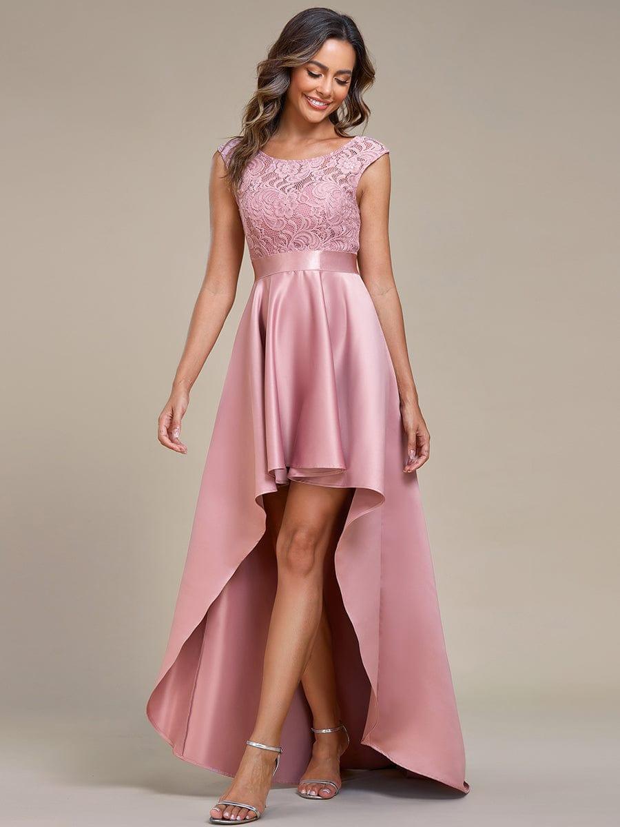 Robe mariage invitée ajustée sans bretelles épaules ordinaires haute-basse #Couleur_Orchidee
