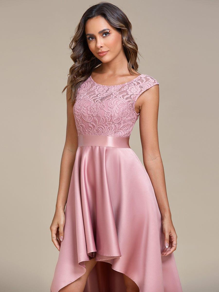 Robe mariage invitée ajustée sans bretelles épaules ordinaires haute-basse #Couleur_Orchidee