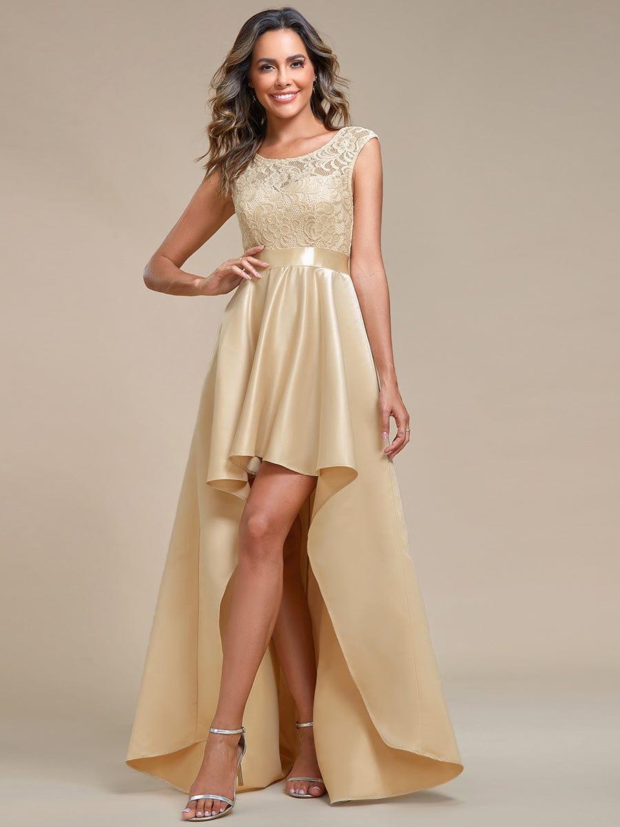Robe mariage invitée ajustée sans bretelles épaules ordinaires haute-basse #Couleur_Or Rose