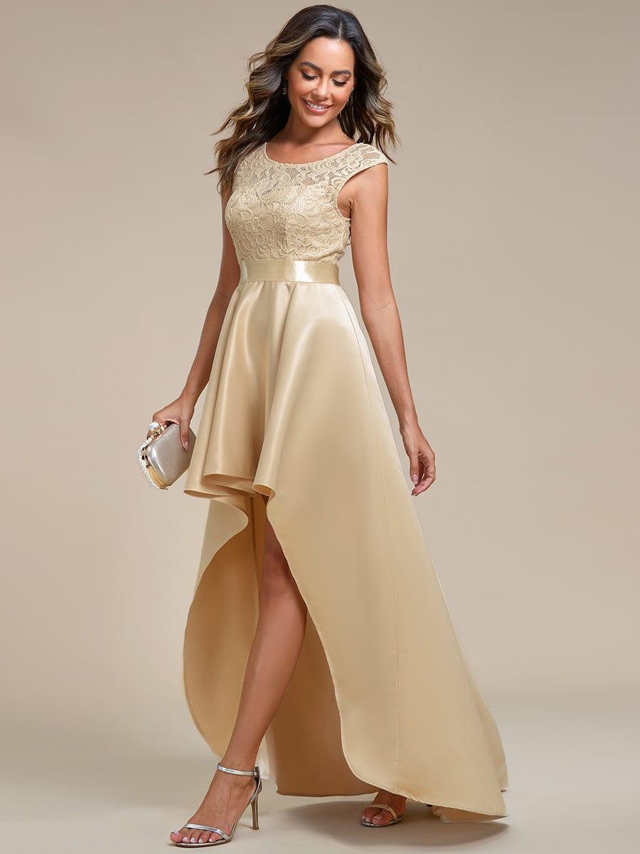 Robe mariage invitée ajustée sans bretelles épaules ordinaires haute-basse #Couleur_Or Rose