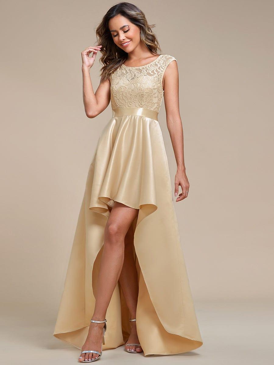 Robe mariage invitée ajustée sans bretelles épaules ordinaires haute-basse #Couleur_Or Rose