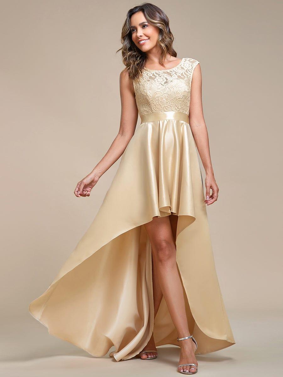 Robe mariage invitée ajustée sans bretelles épaules ordinaires haute-basse #Couleur_Or Rose