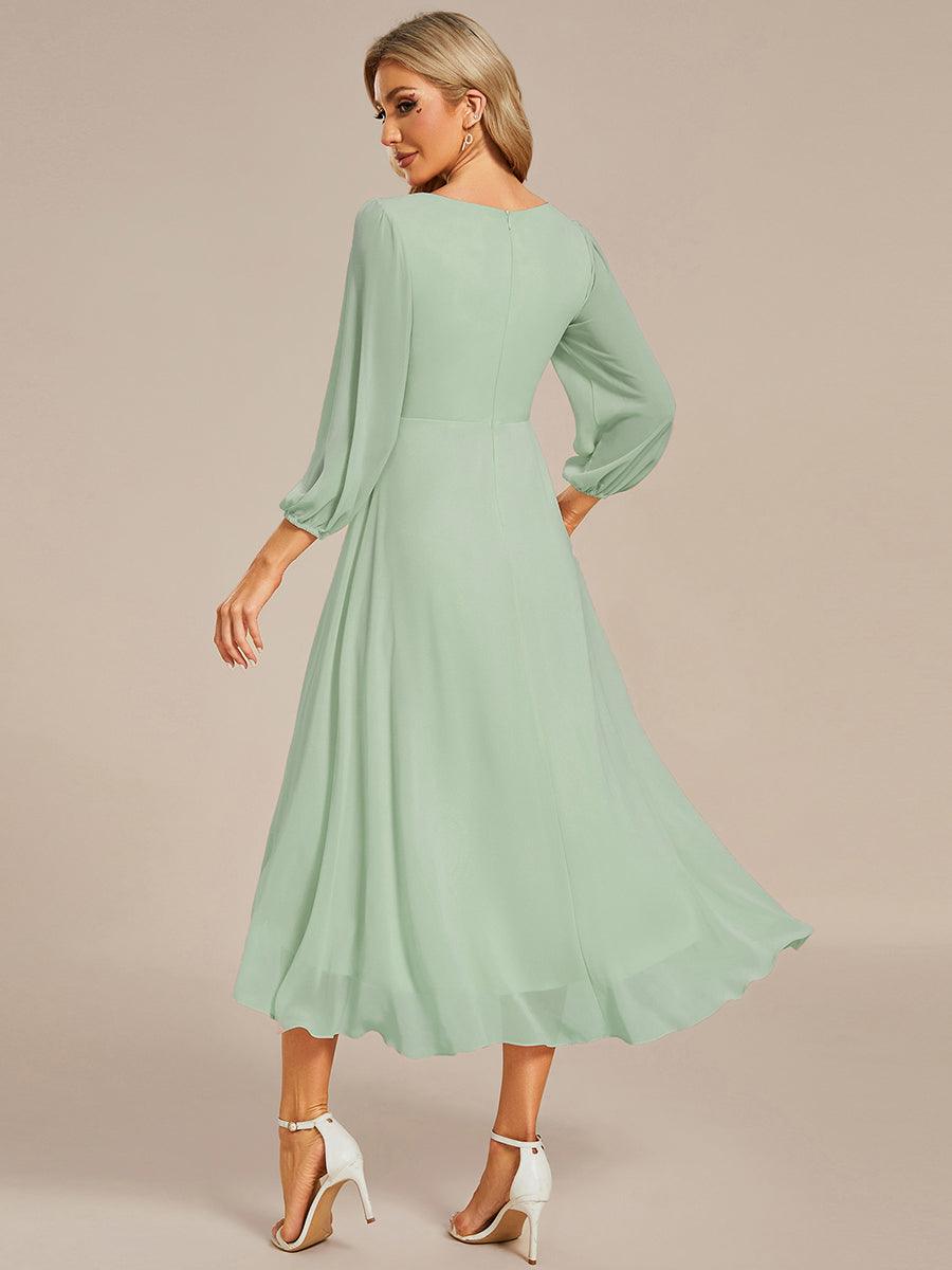 Robe invité de mariage mi-longue manches longues ourlet asymétrique #Couleur_Menthe Verte