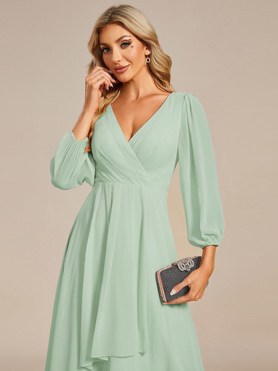 Robe invité de mariage mi-longue manches longues ourlet asymétrique #Couleur_Menthe Verte