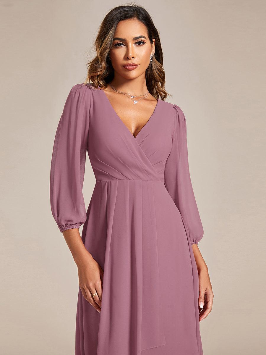 Robe invité de mariage mi-longue manches longues ourlet asymétrique #Couleur_Orchidee