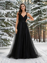 Robe De Mariée Trapèze à Double Col En V Et Corsage En Dentelle #Couleur_Noir