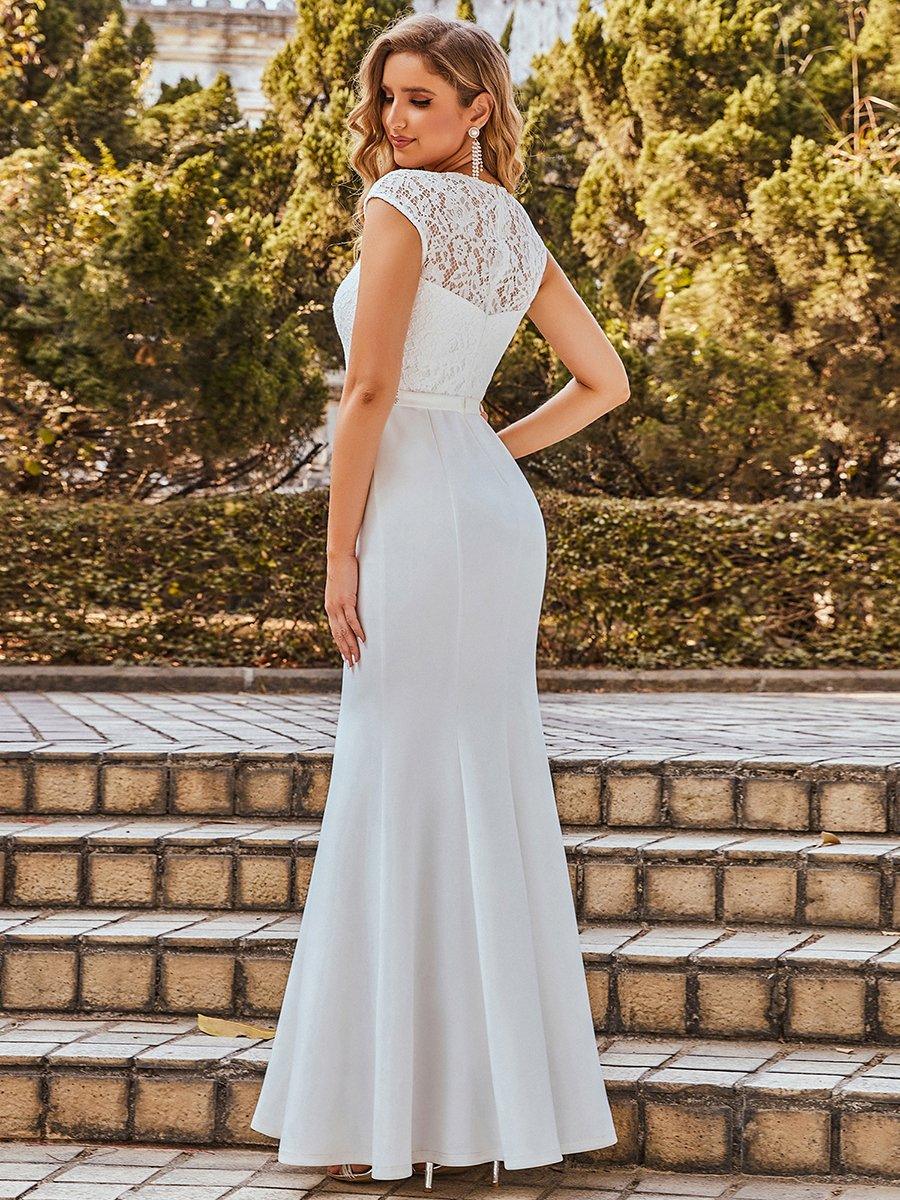 Robe de mariée style sirène simple à mancherons #Couleur_Creme