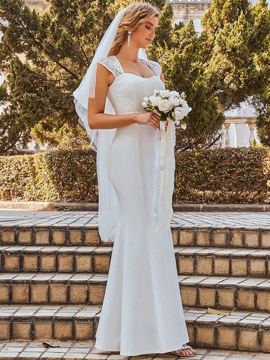 Robe de mariée style sirène simple à mancherons #Couleur_Creme