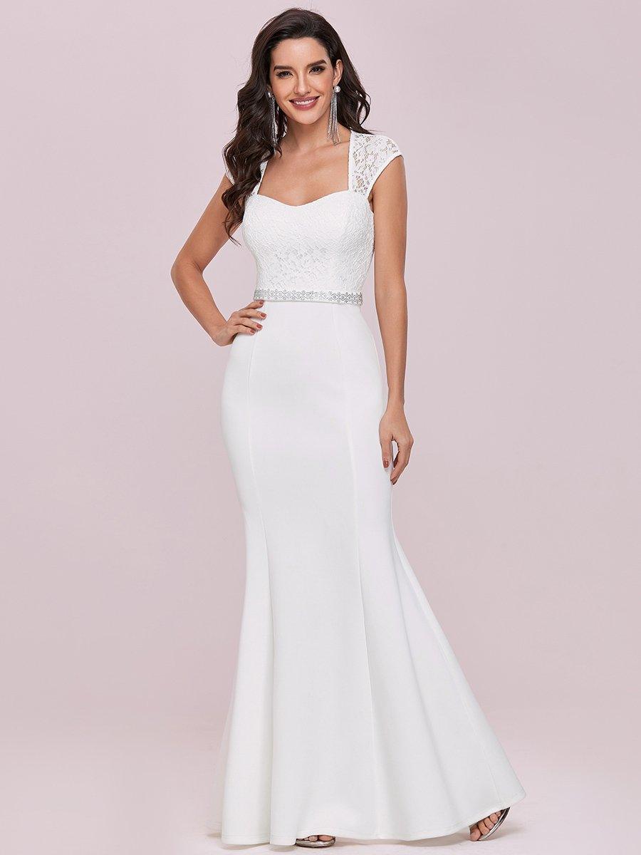 Robe de mariée style sirène simple à mancherons #Couleur_Creme