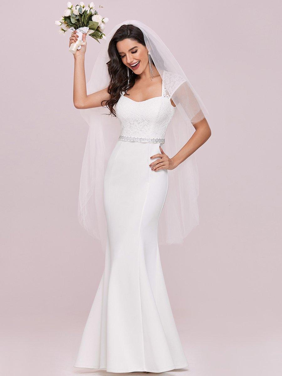 Robe de mariée style sirène simple à mancherons #Couleur_Creme