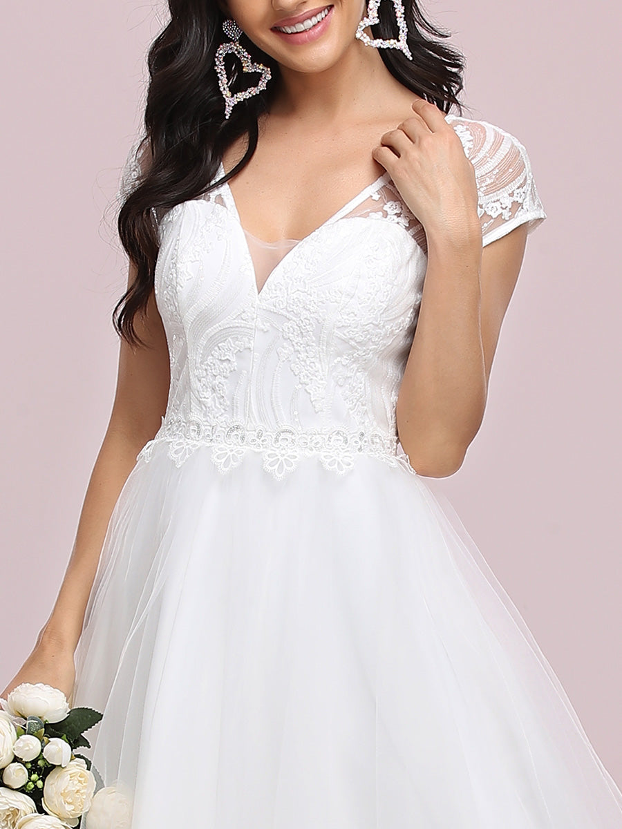 Taille personnalisée élégante robe de mariée à col en V avec manches couvrantes Robes de mariée