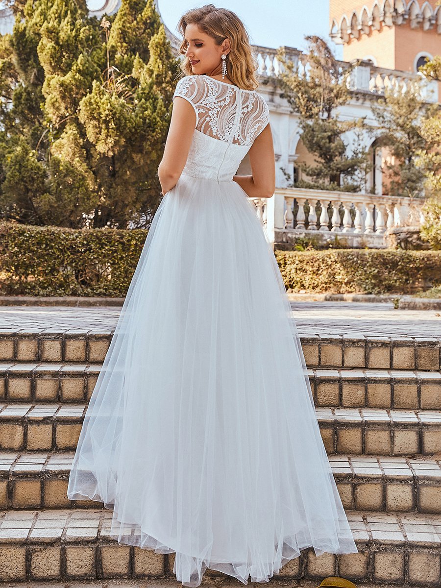 Taille personnalisée élégante robe de mariée à col en V avec manches couvrantes Robes de mariée #couleur_Creme