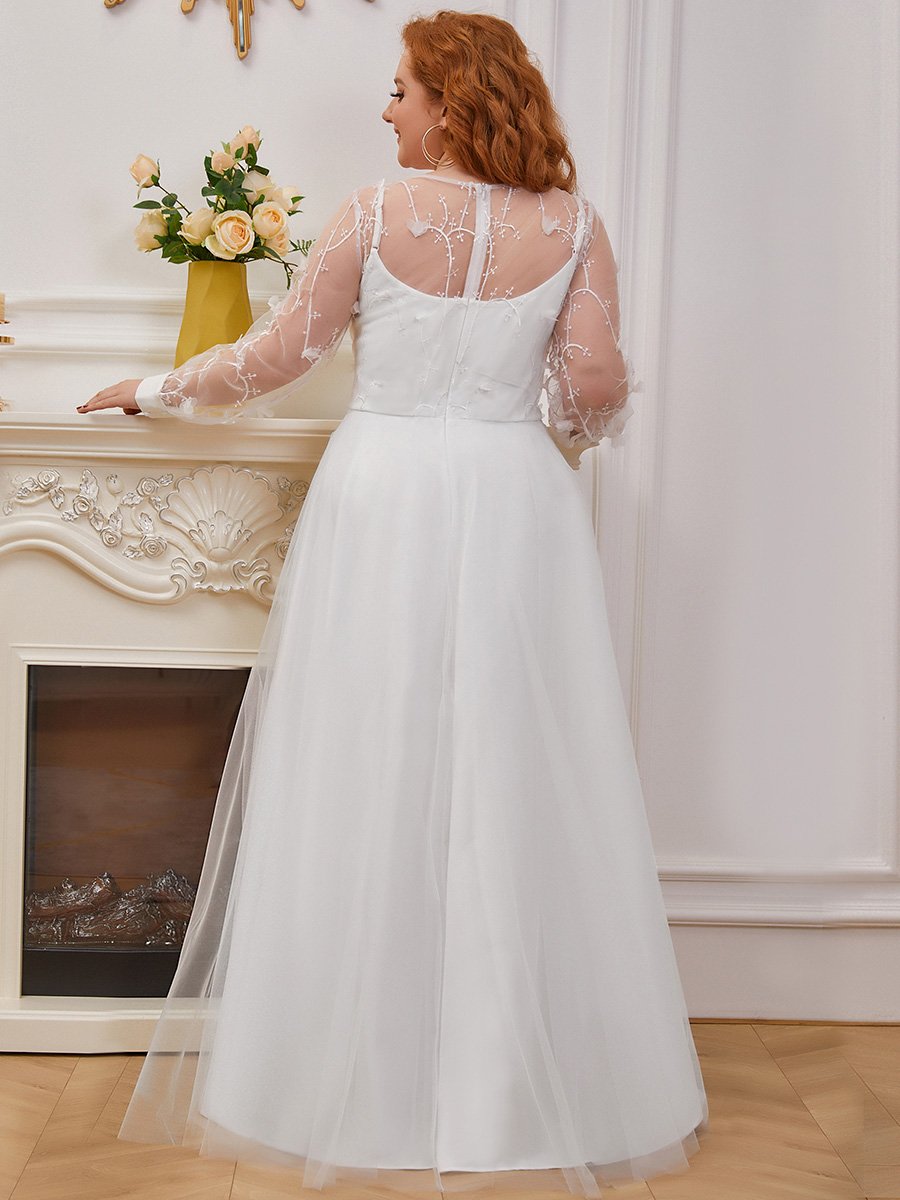 Robe de mariée trapèze en tulle grande taille à manches longues