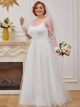 Robe de mariée trapèze en tulle grande taille à manches longues #Couleur_Creme