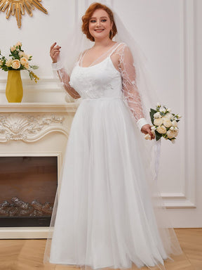 Robe de mariée trapèze en tulle grande taille à manches longues