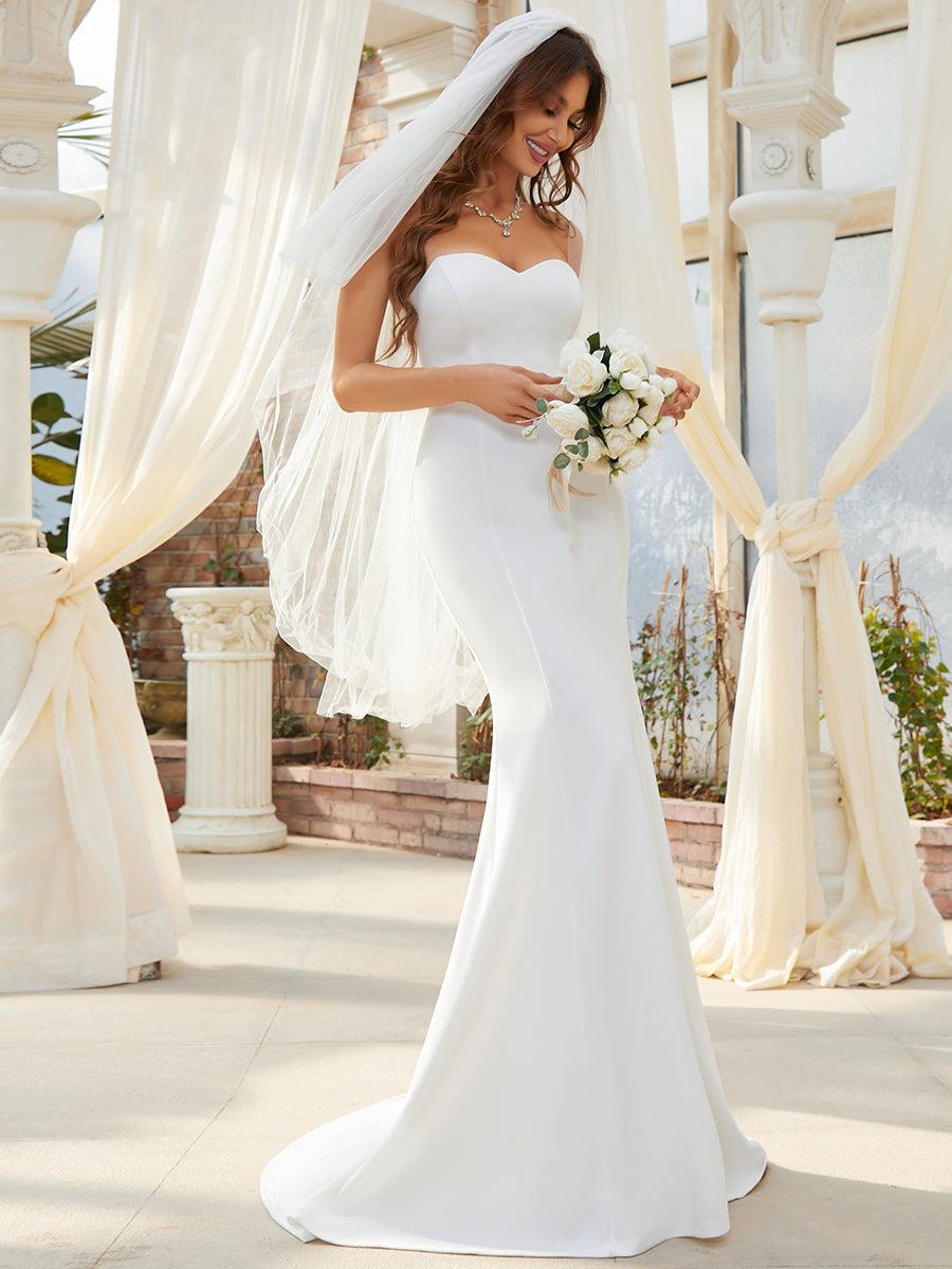 Robe de mariée sirène simple sans bretelles pour mariage #Couleur_Creme