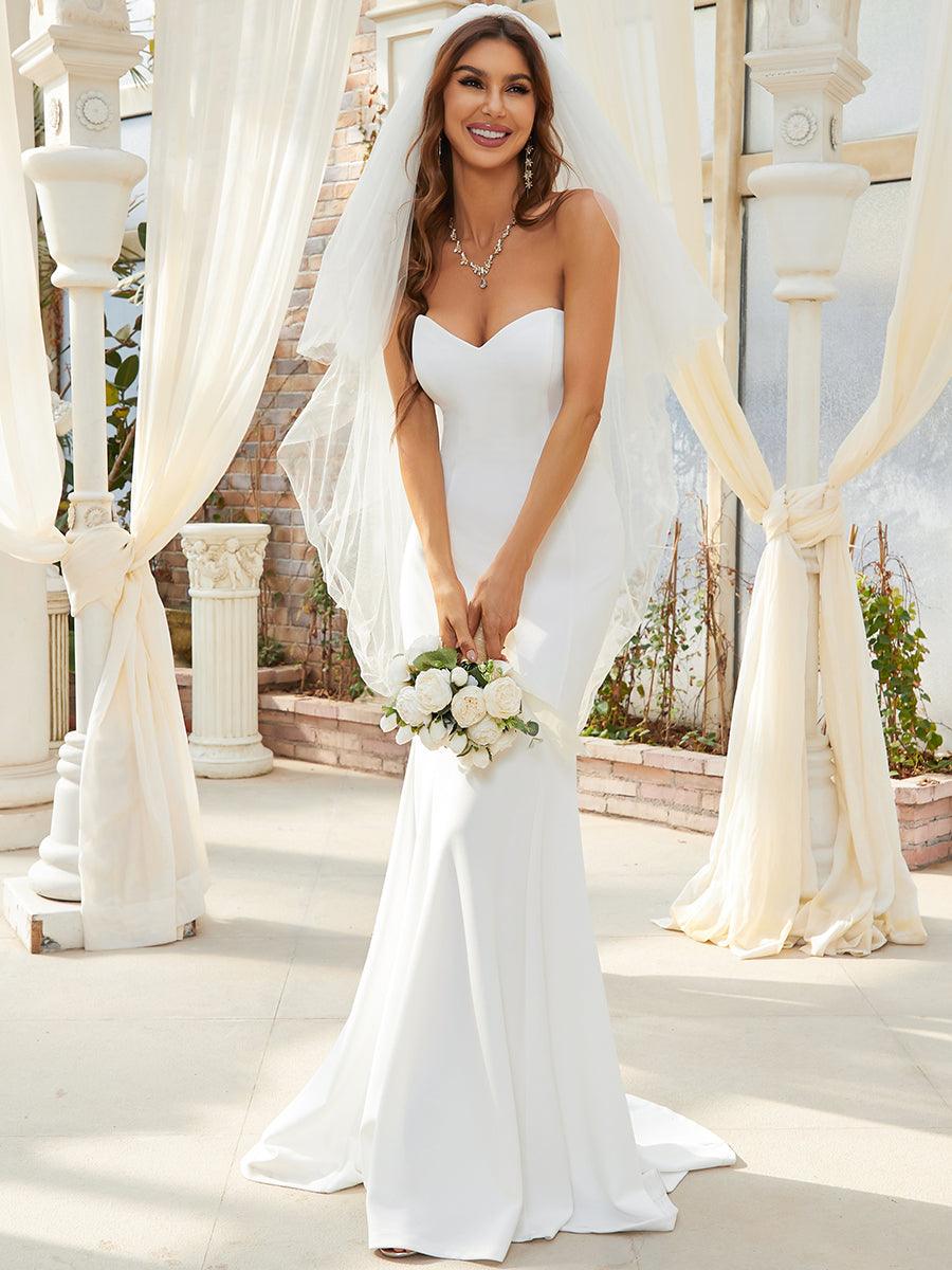 Robe de mariée sirène simple sans bretelles pour mariage #Couleur_Creme
