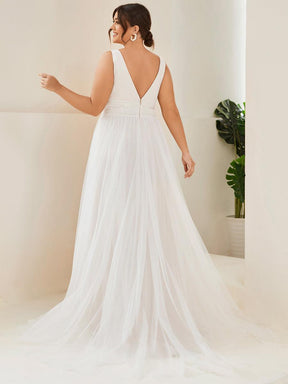 Robe de mariée longue sans manches V profond Grande taille